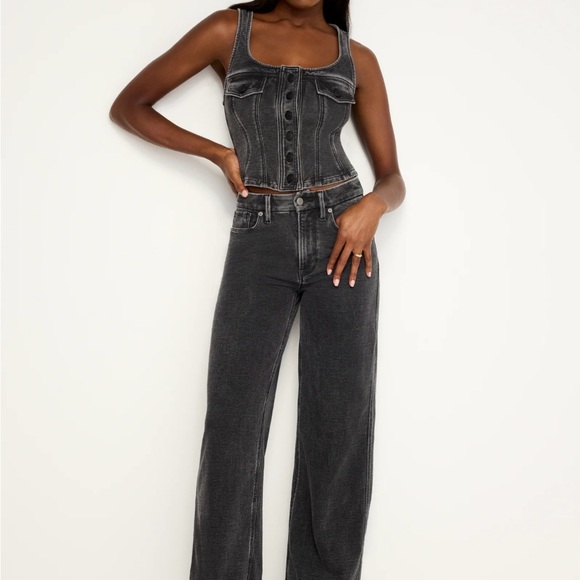 Good American Denim - Good American Washed Black Wide Leg Jeans